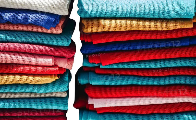 Sale of textiles and fabric on white background on the Turkish market