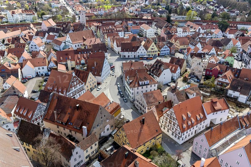 View of the old town towards Reimlinger Tor tor from the Daniel church tower of St George's Church, Nördlingen, Swabia, Bavaria, Germany, Europe