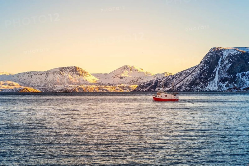 Norwegian Snow Mountains with Fjord close to Tromso