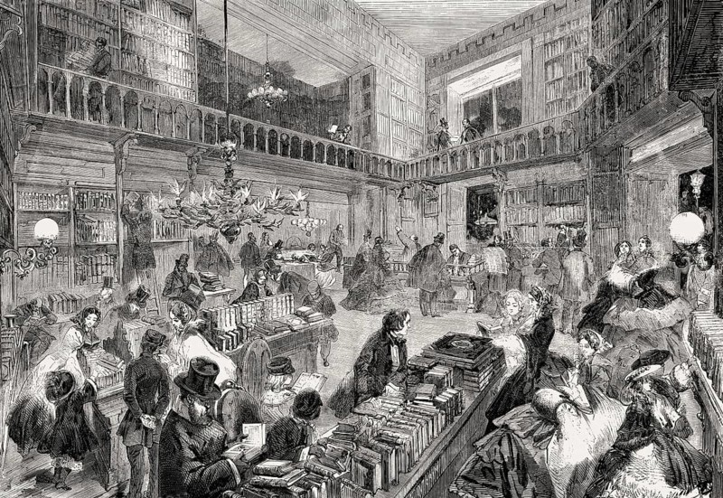 Interior view of the Librairie Nouvelle, Parisian bookshop, Boulevard des Italiens, Paris, France, 1857, Europe