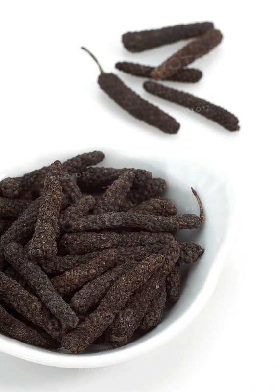 Long Pepper (piper longum), Berries against White Background