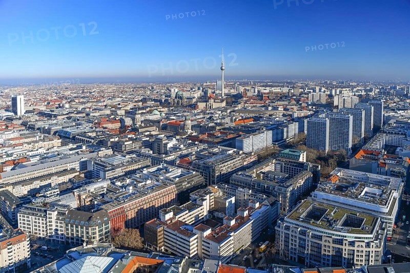 Aerial view, TV tower, Leipziger Straße, Friedrichstraße, Berlin Cathedral, Gendarmenmarkt, Berlin Mitte, Berlin, Germany, Europe