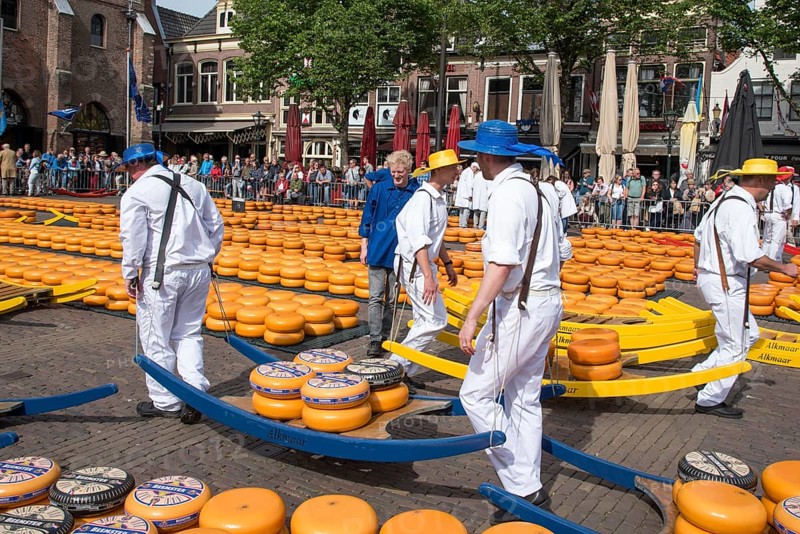 Alkmaar, Netherlands, May 2022. The cheese carriers at the Alkmaar cheese market