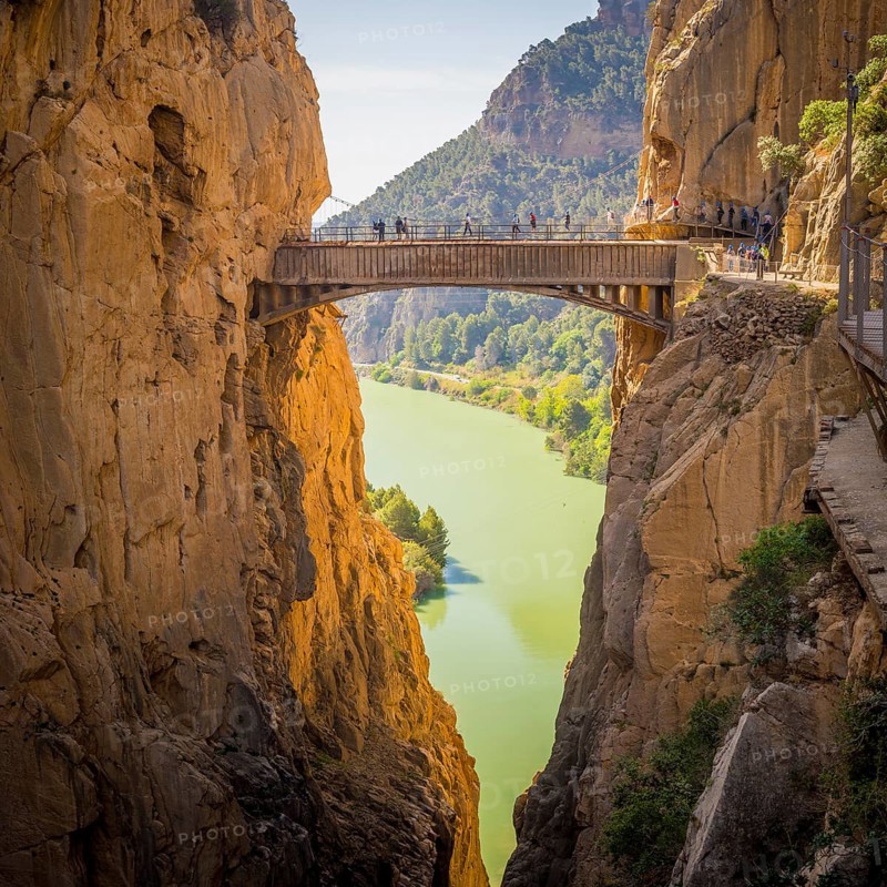 El Chorro, Spain, April 2023: View on the Caminito De Rey bridge, Puente colgante, Europe