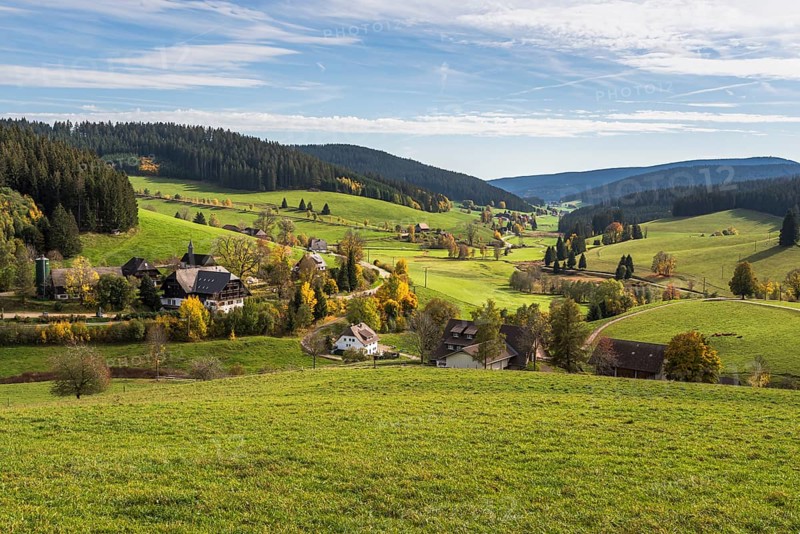 View of the autumnal Jostal valley in the Black Forest near Titisee-Neustadt, Baden-Württemberg, Germany, Europe