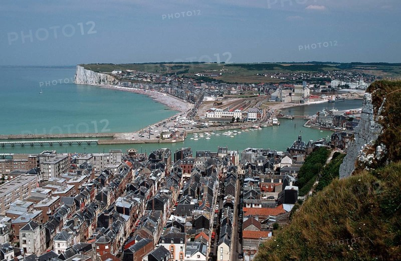 View on Le Treport, Normandy, France, View of Le Treport, Normandy, France, Europe, overview, landscape, horizontal, town view, townscape, cityscape, Europe