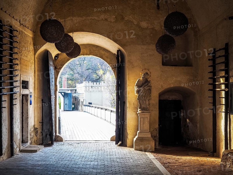 Entrance over wooden bridge to castle of Forchtenstein in Burgenland