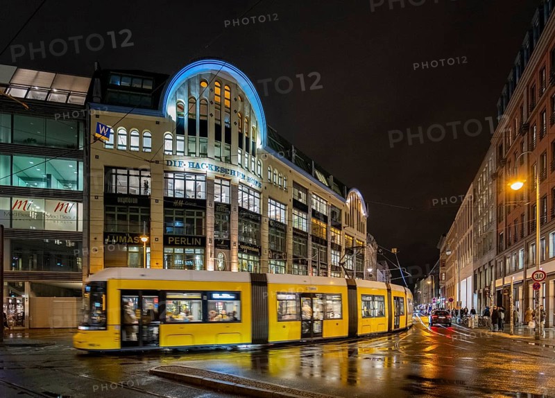 Germany, Berlin, 19.12.2024, Hackesche Höfe, Hackescher Markt, view into Rosenthaler Straße, tram, Europe