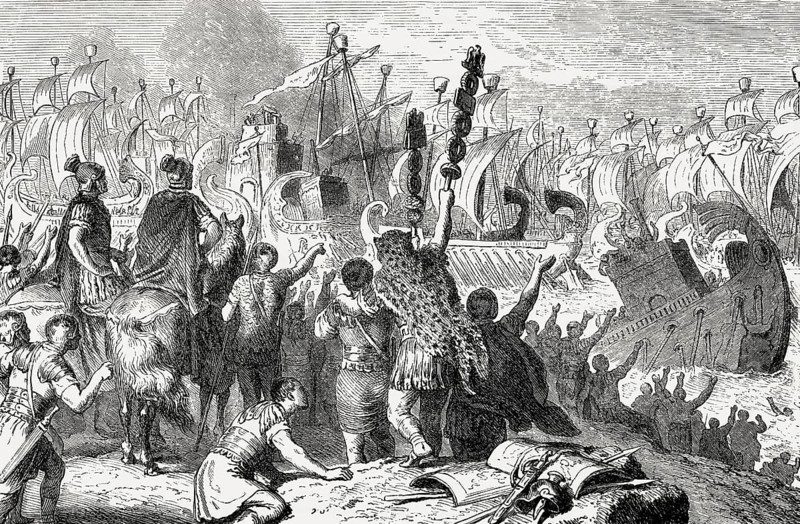 The escape of Cleopatra, Battle of Actium on 2 September 31 BC, Ionian Sea, Greece, Europe