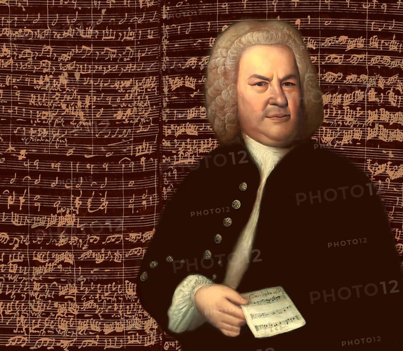 Johann Sebastian Bach, 1685, 1750, German composer, digital edited according to a painting by Elias Gottlob Haussmann, Bach's autograph of the Christmas Oratorio, Weihnachtsoratorium, BWV 248