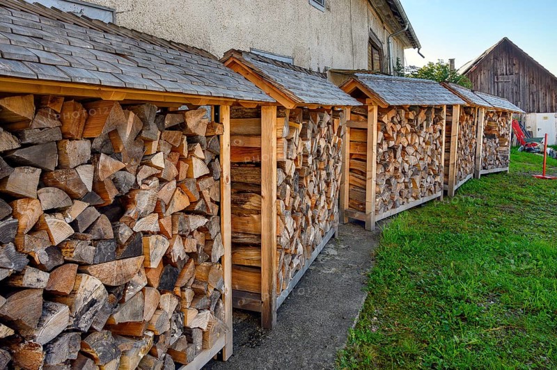 Stacked logs, firewood, Unteruhldingen, Baden-Württemberg, Germany, Europe