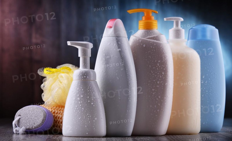 Plastic contaiers of shampoos and shower gels