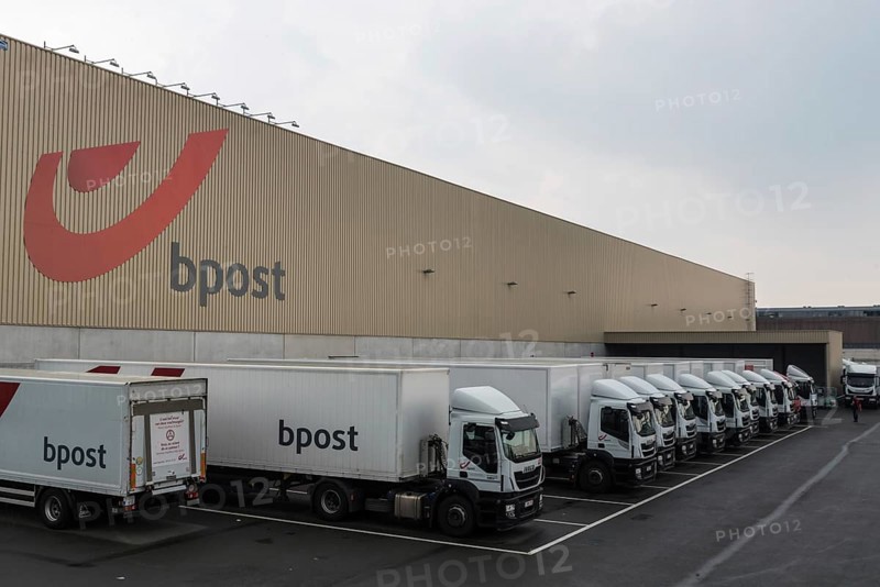 Neder-Over-Heembeek, Brussels Capital Region, Belgium, 06 13 2020 The new Brussels X Bpost sorting center with trucks ready for transportation and delivery, Europe