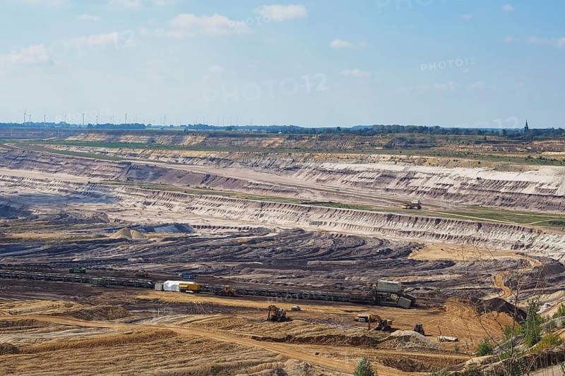 View over the Garzweiler open-cast lignite mine, Rhenish lignite mining area, Germany, Europe