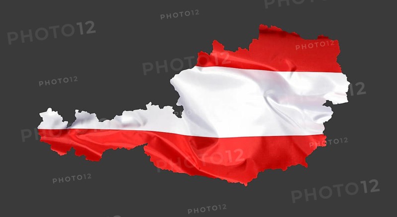 Outline map of Austria designed with the national flag