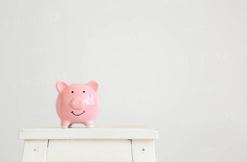 Pink pig piggy Bank on a white background with copy space