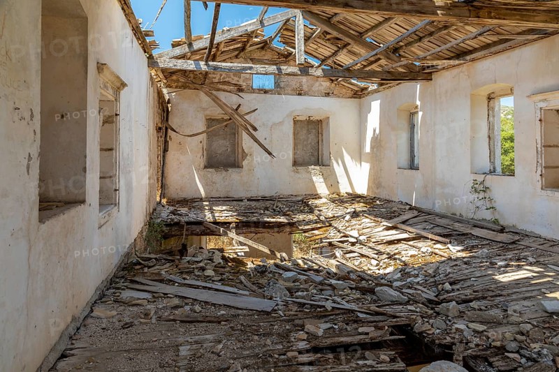Ruins of the abandoned village of Perithia on Corfu, Greece, Europe