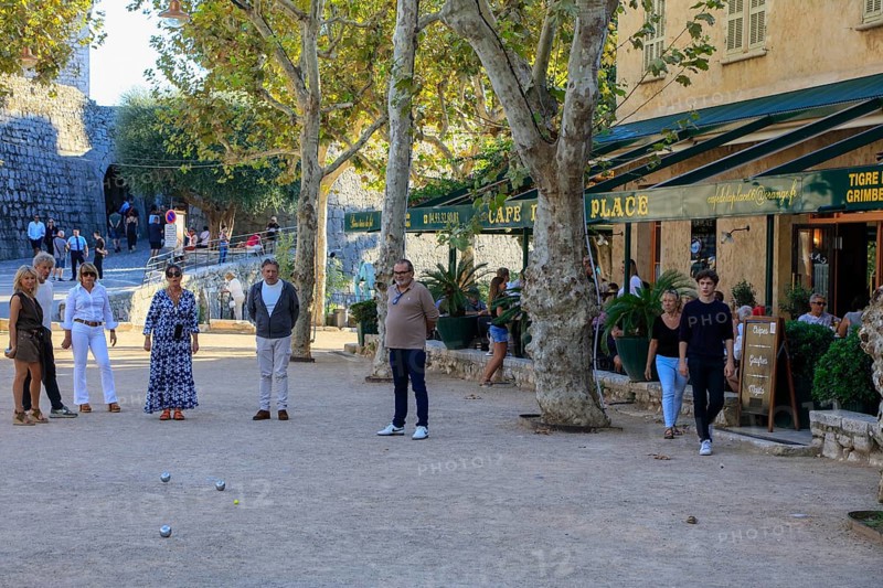 Boules court and Cafe de la Place, Saint-Paul-de-Vence, Departement Alpes Maritimes, Region Provence Alpes Cote d'Azur, France, Mediterranean Sea, Europe