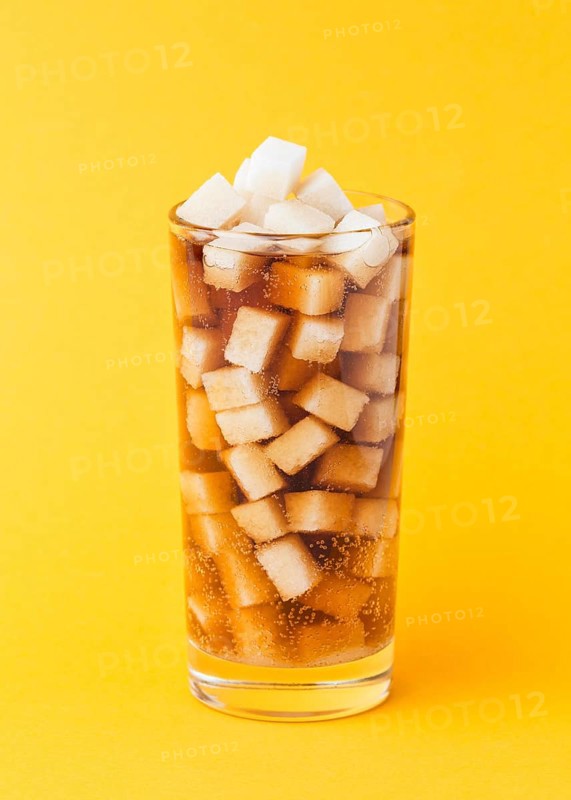 Front view sugar cubes glass with soft drink