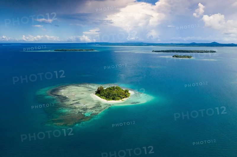 View of the islands of Balgai Bay, New Ireland, Papua New Guinea, Oceania