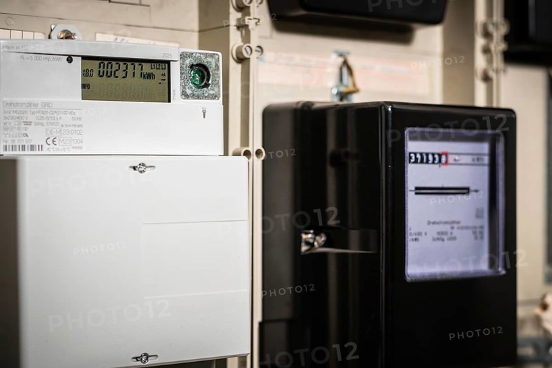 Meter cabinet with bidirectional meter and Ferraris meter in Düsseldorf, Germany, Europe