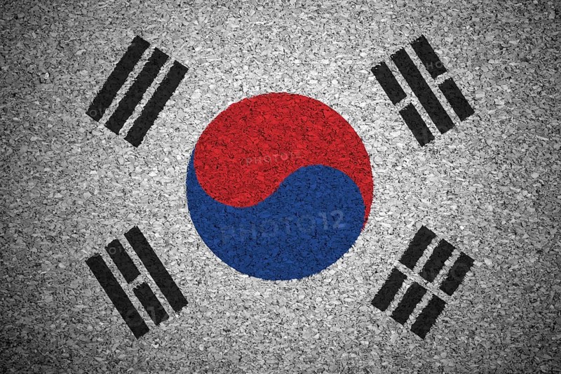 The South Korea flag painted on a cork board