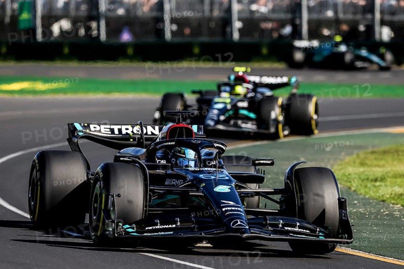 MELBOURNE, AUSTRALIA, APRIL 2: George Russell of Great Britain drives the Mercedes AMG Petronas F1 Team W13 on race day during the 2023 Australian Grand Prix on April 2, 2023 in Melbourne, Australia, Oceania