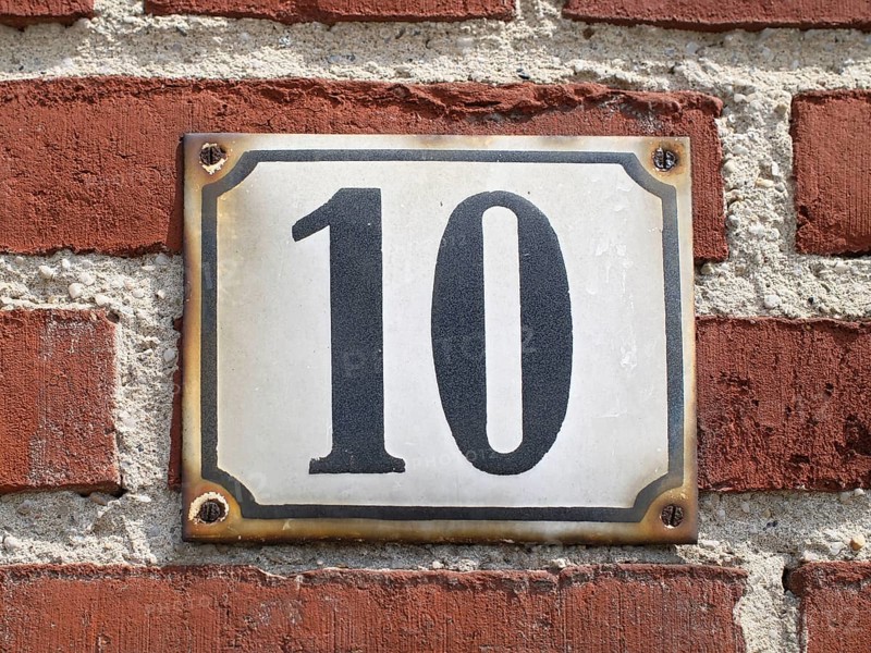 Vintage, house number plate, number 10, digit, anniversary, birthday, North Rhine-Westphalia, Germany, Europe