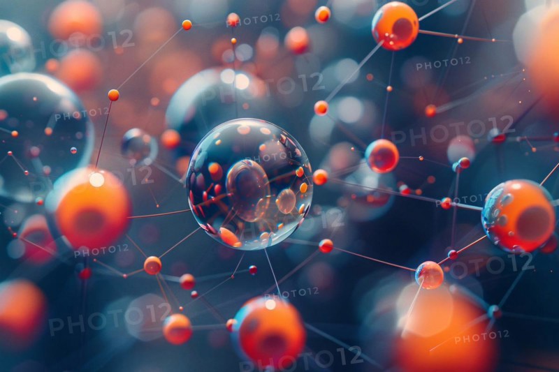 3D abstract image depicting a network of atoms in a molecular structure, education, university, AI generated