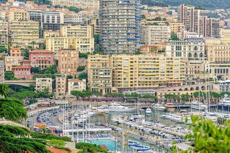 Port Hercule and Avenue d'Ostende photographed from Monaco-Ville, Monaco, Europe
