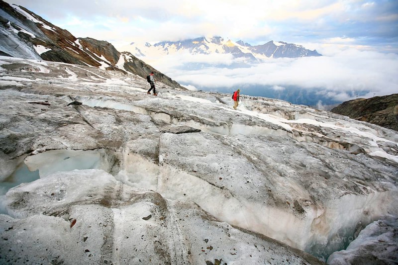 Mountaineers on Trift Glacier, Canton of Valais, Switzerland, Europe