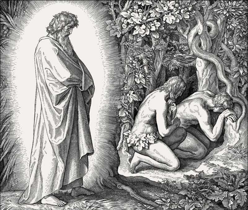 Confrontation, fall of man, by Julius Schnorr von Carolsfeld, 1860