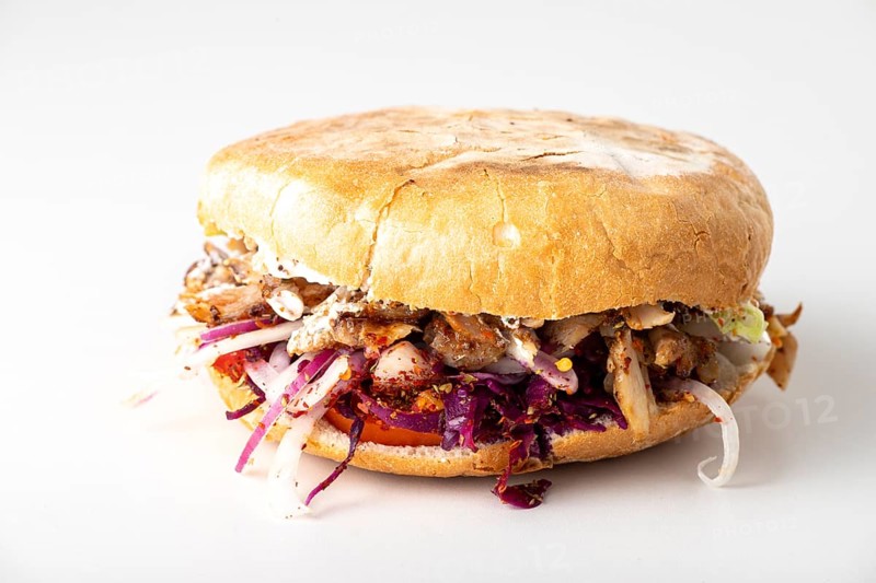 Closeup of a doner kebap in pita bread