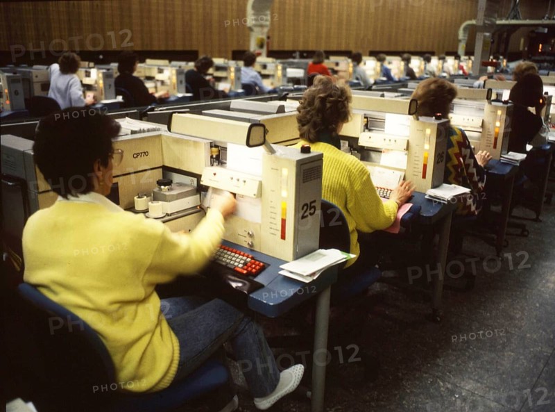 Hagen. Main post office. Mainly woman's jobs in letter distribution, 1988