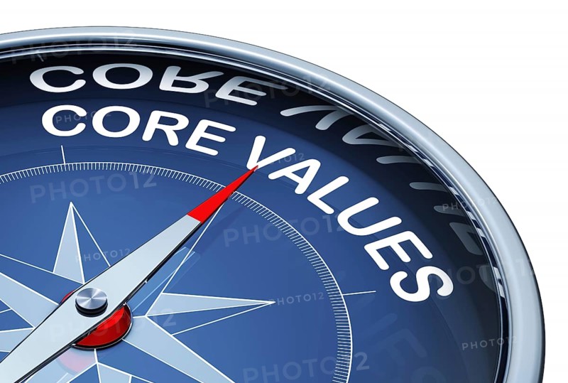 3D rendering of an compass with the word core values
