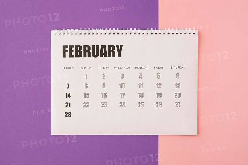 Top view desk february calendar