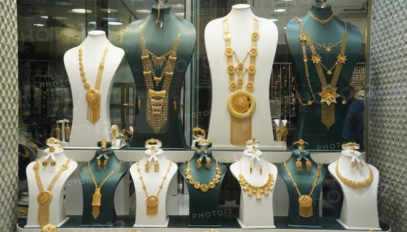 Saudi Arabia, Jeddah, Gold jewellery in a display, Gold Souk, Middle East, Asia