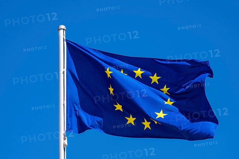 European flag with blue sky in Warnemünde
