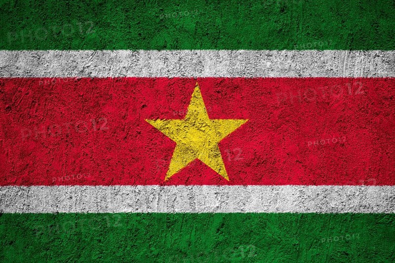 Suriname Flag painted on the cracked grunge concrete wall