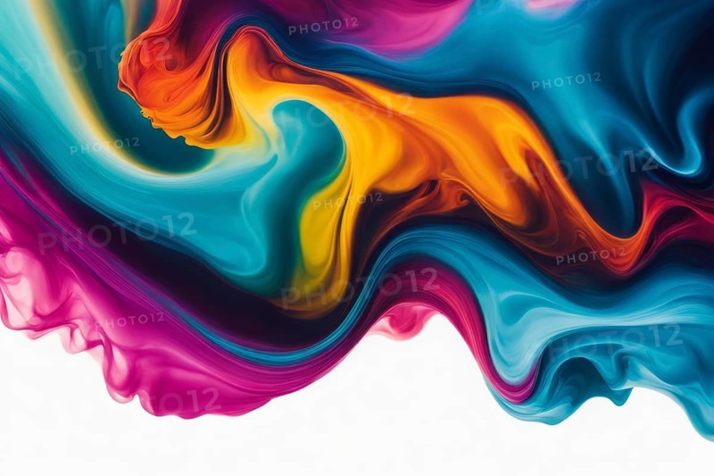 Abstract digital art with fluid flowing patterns in blue, yellow, and pink hues, AI generated