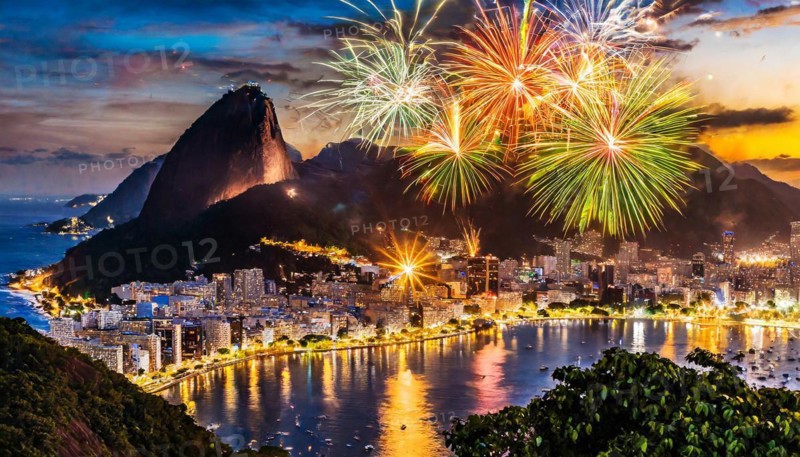 KI generated, New Year's Eve in Rio de Janeiro, fireworks at the Copacabana