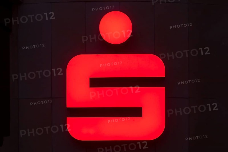 Logo of Sparkasse Bremen at night with black background, Bremen, Germany, Europe