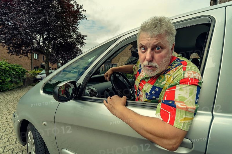Driver looks angrily out of the window