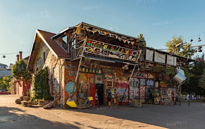 A picture of one of the main buildings of the Metelkova Art Center