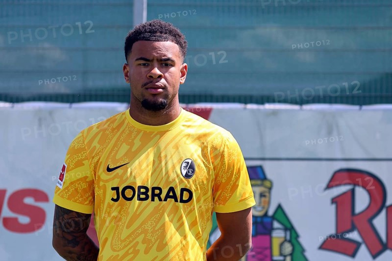 Goalkeeper Noah Atubolu (SC Freiburg) at the Media Day SC Freiburg 1. FBL season 2024/25