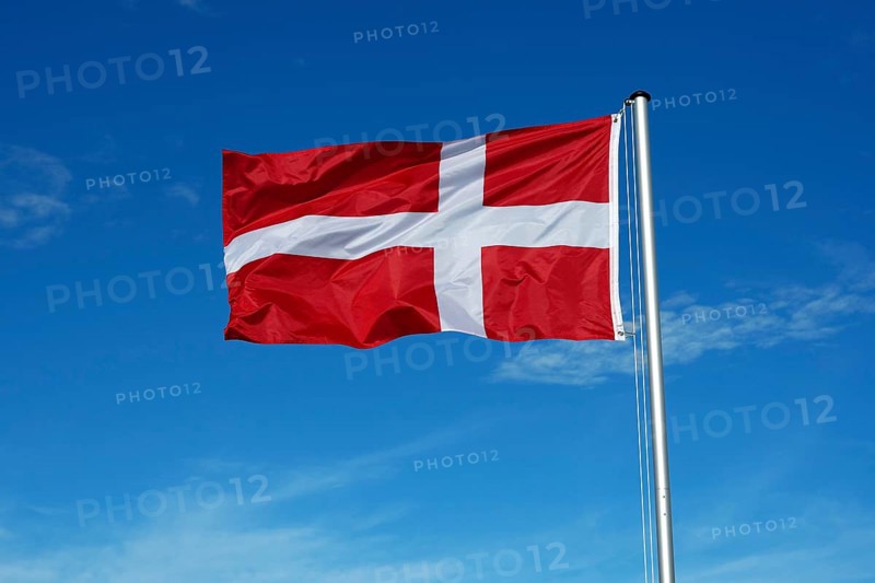 The flag of Denmark flutters in the wind