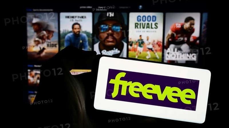 Stuttgart, Germany, 11-11-2023: Person holding cellphone with logo of US video-on-demand streaming service Amazon Freevee in front of business webpage. Focus on phone display, Europe