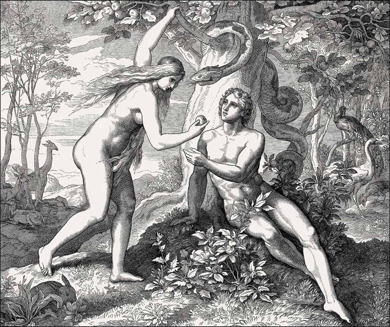 Original sin, fall of man, by Julius Schnorr von Carolsfeld, 1860