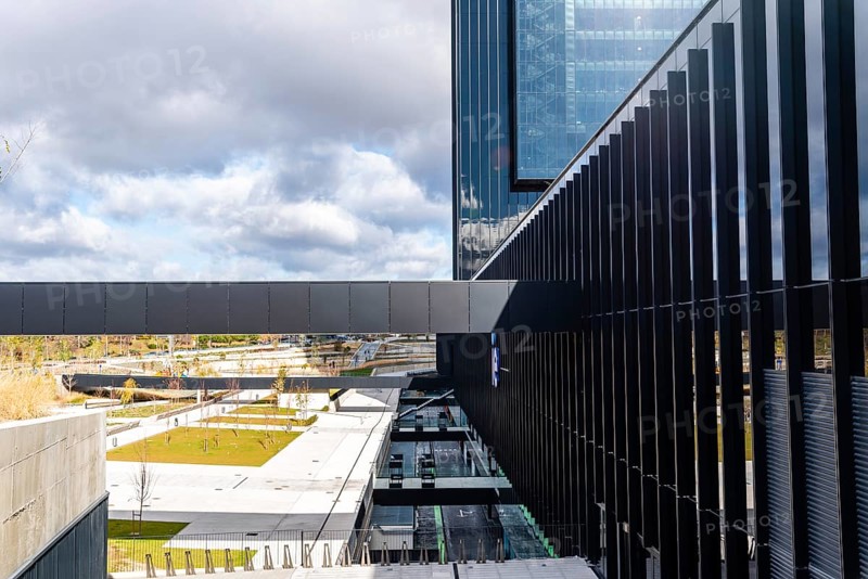 Madrid, Spain, December 5, 2021: IE University campus in Cuatro Torres Business Area. Private Business School. Caleido Tower, Europe
