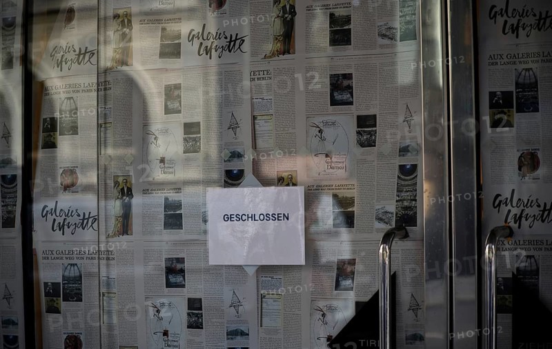 Door of the finally closed French luxury department stores' Galeries Lafayette in October 2024, Friedrichstraße, Mitte district, Berlin, Germany, Europe